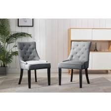Home Beyond Toulon Grey Cushion Accent Dining Chair Set Of 2 Uc 1g The Home Depot In 2020 Fabric Dining Chairs Dining Chairs Dining Chair Set