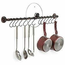 A large oval shape wrought iron hanging pot rack with clusters of grapes and leaves. Vdomus Pots And Pans Rack Wall Mounted Hanging Pot Shelf 2 Tier Red For Sale Online Ebay
