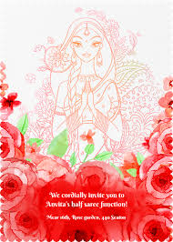 After price confirmation, you can require for samples to check our quality.free for a blank sample to check the design and paper quality, as long as you afford the. We Cordially Invite You To Medha S Half Saree Function 1230pm Crowne Plaza Old Ai Half Saree Function Invitation Card Design Caricature Wedding Invitations