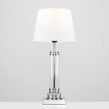 Fabric shade protects the bulbs totally, keeps lights soft and mild. 2 X Clear Glass Column Touch Table Lamps With White Shades No Bulbs