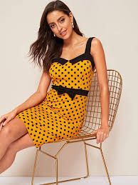 50s Contrast Thick Strap Bow Detail Polka Dot Dress Polka Dot Dress Dot Dress Black Dress Outfits