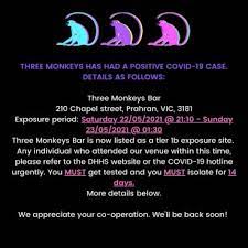There are fears hundreds more people have been exposed to melbourne's coronavirus cluster with several new exposure sites, including nightclubs. Victoria Covid Cases Chapel Street S Three Monkeys Somewhere Bar And Circus Bar Listed As Exposure Sites In Latest Melbourne Coronavirus Outbreak