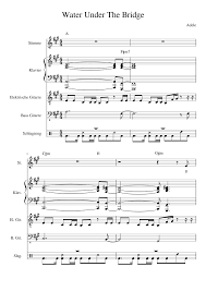 In music, especially western popular music, a bridge is a contrasting section that prepares for the return of the original material section. Water Under The Bridge Sheet Music For Piano Drum Group Vocals Guitar More Instruments Mixed Quintet Musescore Com