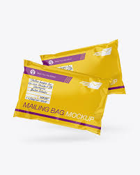 Download Two Glossy Mailing Bags Mockup Front View In Bag Sack Mockups On Yellow Images Object Mockups