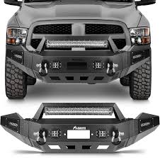FINDAUTO Front Bumper fit for 2013-2018 for Dodge Ram 1500 Heavy Duty Steel  Bumper Upgraded Textured Black Automotive Bumpers with Winch Plate & LED ...
