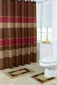 15 Piece Bath Set 2 Taupe Brown Burgundy Bathroom Mats 1 Matching Shower Curtain 12 Fabric Rings Medici Burgundy Bathroom Bath Sets Bathroom Mats