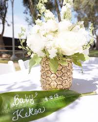 Modern Hawaiian Baby Shower Kara S Party Ideas Pineapple Baby Shower Pineapple Baby Shower Theme Baby Shower Flowers
