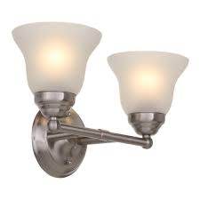 Flushmount lights are the most common ceiling lighting fixtures in most homes. Hampton Bay Ashhurst 2 Light Brushed Nickel Vanity Light With Frosted Glass Shades Egm1392a 3 Bn The Home Depot