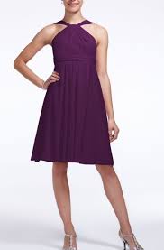 Short Crinkle Chiffon Bridesmaid Dress With Halter David S Bridal Junior Bridesmaid Dresses Knee Length Bridesmaid Dresses Short Bridesmaid Dresses
