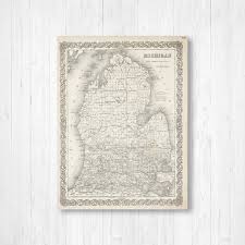 Map Of Michigan Michigan State Map Michigan Canvas Map Etsy Map Wall Art Map Of Michigan Michigan State Map