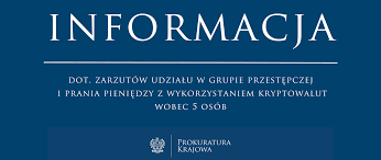 Zarzuty udziału w grupie przestępczej oraz prania pieniędzy z wykorzystaniem kryptowalut