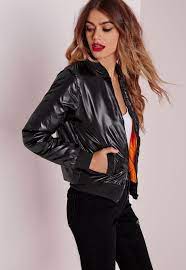 Get The Layered Look With This Wet Look Black Bomber Jacket With Thick Quality Fabric This Is Perfect For This Coats Jackets Women Jackets Women Clothes Sale