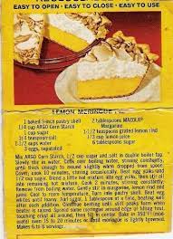This Recipe For Lemon Meringue Pie Was Featured On The Back Of An Argo Cornstarch Box Back I Lemon Meringue Recipe Lemon Meringue Pie Easy Meringue Pie Recipes