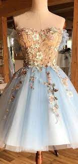 A Line Off The Shoulder 3d Floral Short Prom Dresses Light Sky Blue Homecoming Dress Amy33 Light Blue Homecoming Dresses Beaded Formal Dress Prom Dresses Short