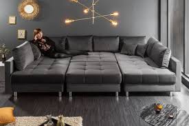 Moderne Xxl Wohnlandschaft Kent 305cm Grau Samt Federkern Inkl Hocker Und Kissen Riess Ambiente De Wohnlandschaft Wohnen Couch Grau