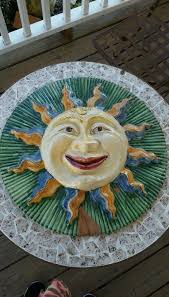 italian pottery Sun Face Wall Plaque 18.5" -signed by artist HUGE PIECE!