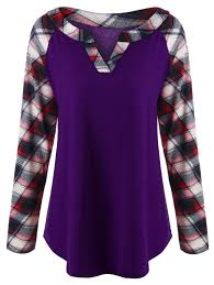 Plus Size Raglan Sleeve Plaid T Shirt