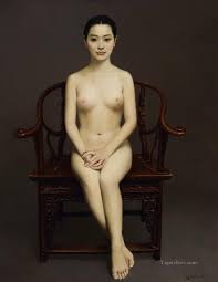 Ancient Chair Chinese Girl Nude Painting in Oil for Sale