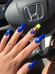 Royal Blue Flame Acrylic Nails Acrylicnailsforsummer Blue Acrylic Nails Fire Nails Blue Nails