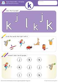 letter recognition phonics worksheet k lowercase super simple