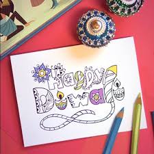 Diwali Coloring Card For Kids Celebrate The Festival Of Lights With Color And Style Download Fo Christmas Cards Drawing Diwali Cards Diwali Greeting Cards