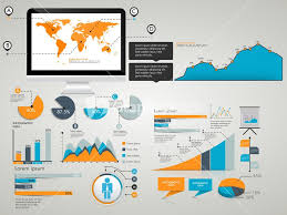 Different Infographic Elements Set With World Map On Desktop Screen For Business And Corporate Sector Stock Image Infographic World Map Stock Images Free