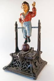 Boy On Trapeze Antique Mechanical Cast Iron Bank Antique Cast Iron Toy Bank American Folk Art