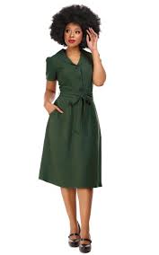 Collectif Vintage 40s Flared Dress Hattie Green