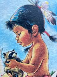 1966 Vera Louise Drysdale Prints (2!) Little Black Hat Print With Matting  Navajo Cowboy With Goat and Little Hunter Cherokee Boy W Raccoon