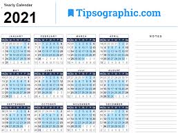 The year 2019 is not a leap year. Download The 2021 Yearly Calendar With Week Numbers Tipsographic