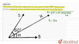 R = a + b formula 2 Two Vectors Having Equal Magnitude Of 5 Units Have An Angle Of 60 Between Them Youtube