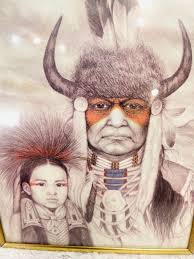 Original Amy Franks Indigenous Chief Framed Art Native American Decor Amy  Franks Signed Lithograph Framed Indian Chief and Child