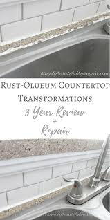 Use to transform worn or damaged laminate countertops into new counter surfaces. Rust Oleum Countertop Transformations 3 Year Review And Repair Simply Beautiful By Angela