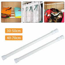Tension Curtain Rod Spring Load Adjustable Curtain Pole Heavy Duty Steel 4 Sizes Curtain Rods Finials Home Garden