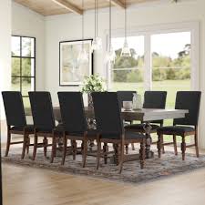 Set it down on a warm wood floor in the living room to contrast its light hues, then arrange a seating group of carved wood side chairs and a comfy sectional sofa to unwind in cozy style. Seats 8 Kitchen Dining Room Sets Tables You Ll Love In 2021 Wayfair