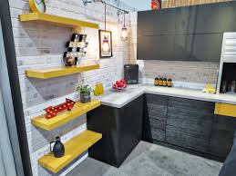 Our flexible laminate veneer pairs with our shaker and slab laminate doors and drawer fronts. High Gloss Marigold Shelves Pop Paired With Dark Textured Veneer And Black Matte Glass Cabinets Kitchen Decor Thermofoil Cabinets Mdf Cabinet Doors