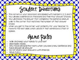 Students are asked a question and provided possible answers. Fact Or Opinion Four Corners Game By School And The City Tpt