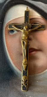 Fabulous Antique Crucifix Cross Monastery Nun Cross Skull & Crossbones 4  1/2”