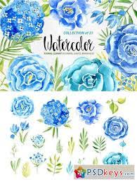 Red, blue, orange, pink, and green; Watercolor Blue Flowers Set 534011 Free Download Photoshop Vector Stock Image Via Torrent Zippyshare From Psdkeys Com