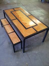 Modern Steel Dining Table Or Desk With Wooden Inlay Steel Furniture Rustic Industrial Furniture Steel Dining Table