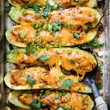 Cheesy Bbq Chicken Stuffed Zucchini Boats Ambitious Kitchen Video Recipe Video Chicken Zucchini Recipes Food