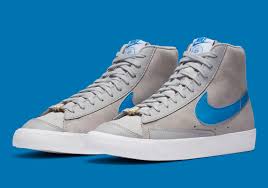 The nike blazer was only the third shoe released under the newly named sports brand nike in 1973, originally developed as a basketball shoe. Nike Blazer Mid 77 Grey Fog Photo Blue Cv8927 001 Sneakernews Com