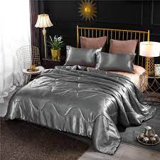 Rated 4.5 out of 5 stars. Amazon Com Ntbed Silky Satin Comforter Set Queen Silver Luxury Soft Microfiber Bedding Lightweight Sexy Wave Quilted Blanket Set With 2 Pillow Covers For Summer Spring Autumn Kitchen Dining
