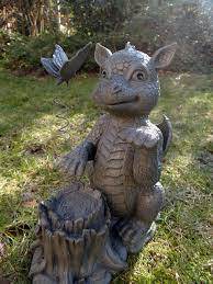 Sitting Dragon With Butterfly Garden Ornament Amazon Co Uk Garden Outdoors In 2021 Dragon Garden Dragon Statue Baby Dragon