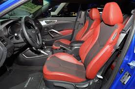 2014 Hyundai Veloster Turbo Blue With Red And Black Interior Custom Black Leather Seating Black Leather Black