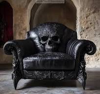 Gothic black leather skull armchair with intricate detailing