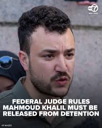 A federal judge has ruled that the government must release Mahmoud Khalil,  the former Columbia University graduate student whom the Trump  administration is trying to deport over his participation in  pro-Palestinian demonstrations.