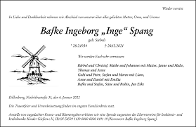 Traueranzeigen von Bafke Ingeborg Spang