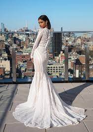 Justin Alexander Signature Style 99045 Linear Geometric Sequined Lace Fit And Flare Dres Wedding Dresses Long Sleeve Wedding Gowns Wedding Dress Long Sleeve