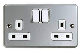 Double pole switch socket, wall plug socket. K2946alm 13a 2 Gang Double Pole Switch Socket Outlet Metallic R B Star Electrical Wholesalers